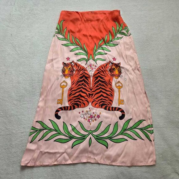 M Bl^nk x Anthropologie Lania Tiger & Key design slip midi skirt Blank